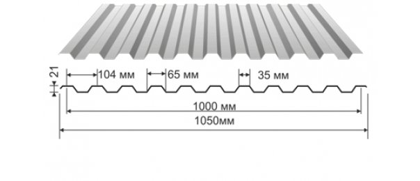 Профнастил оцинкованный С-21 1050x3000 купить недорого в Оболенске