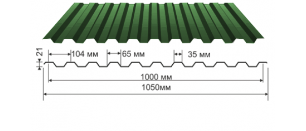 Профнастил зеленый оцинкованный  RAL 6005 С-21 купить недорого в Оболенске